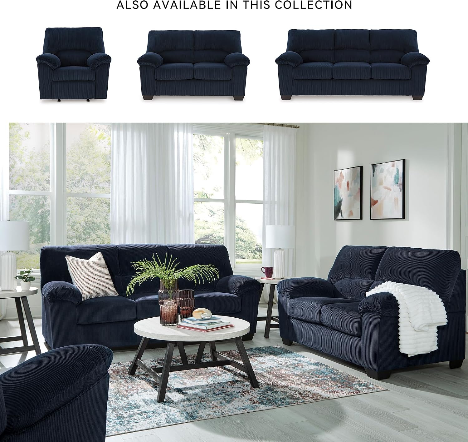 Signature Design by Ashley SimpleJoy Casual Manual Rocker Recliner with Pillow-Top Arms, Blue