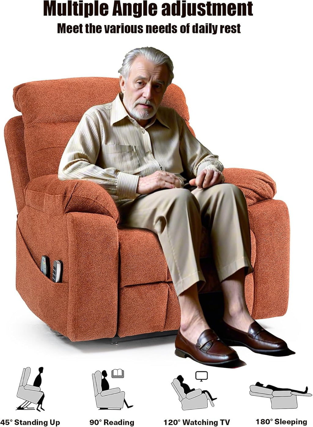 Power Lift Chair Recliners for Elderly with Heated and Massage, 4 Motor Headrest, Lumbar Independent Adjustment Power Lift Recliner with Hidden Cup Holder、Side Pocket、Back Pillow