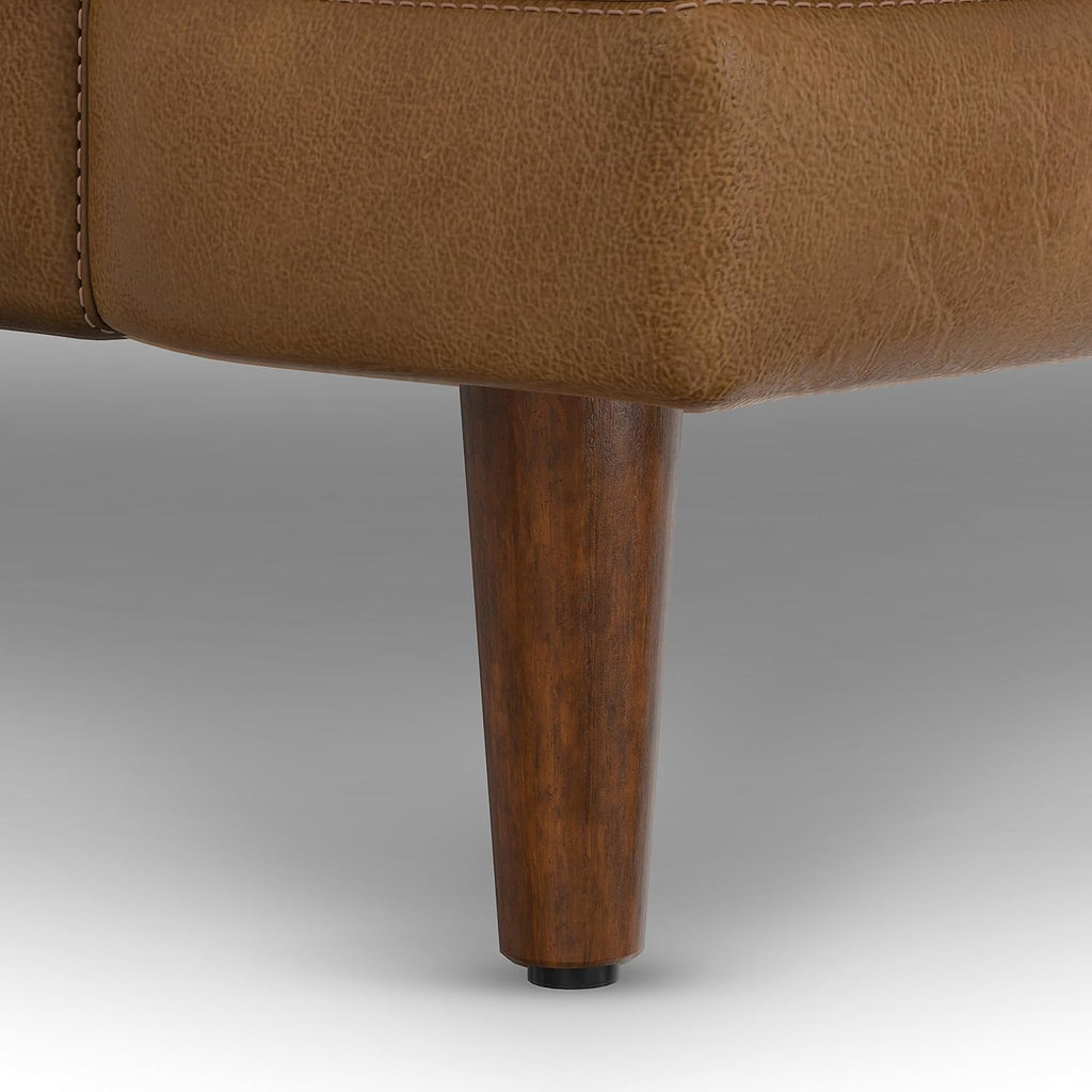 SIMPLIHOME Livingston Sofa - 90 inch Wide Top Grain Genuine Leather Sofa in Caramel Brown, Mid-Century Modern 3-Seater Couch for Living Room with Feather-Wrapped Cushions and Solid Wood Frame