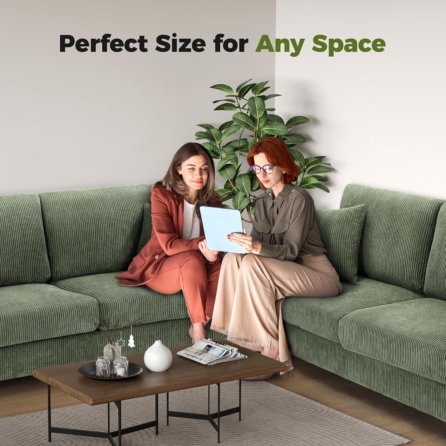 Kidirect 70in Corduroy Couch, Sofas for Living Room No Tool Assembly, Comfy Couches for Living Room 21in Deep Seats, Oversized Loveseat Sofa with 2 Pillows, 3 Seater Couch for Bedroom, Green Sofa