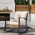 LAUSAINT HOME Outdoor Wicker Rocking Chair, Oversized Patio Chair Comfy Rocker Chair with Thick Cushion, Modern Cozy Lounge Chair for Living Room,Bedroom,Garden(Beige)