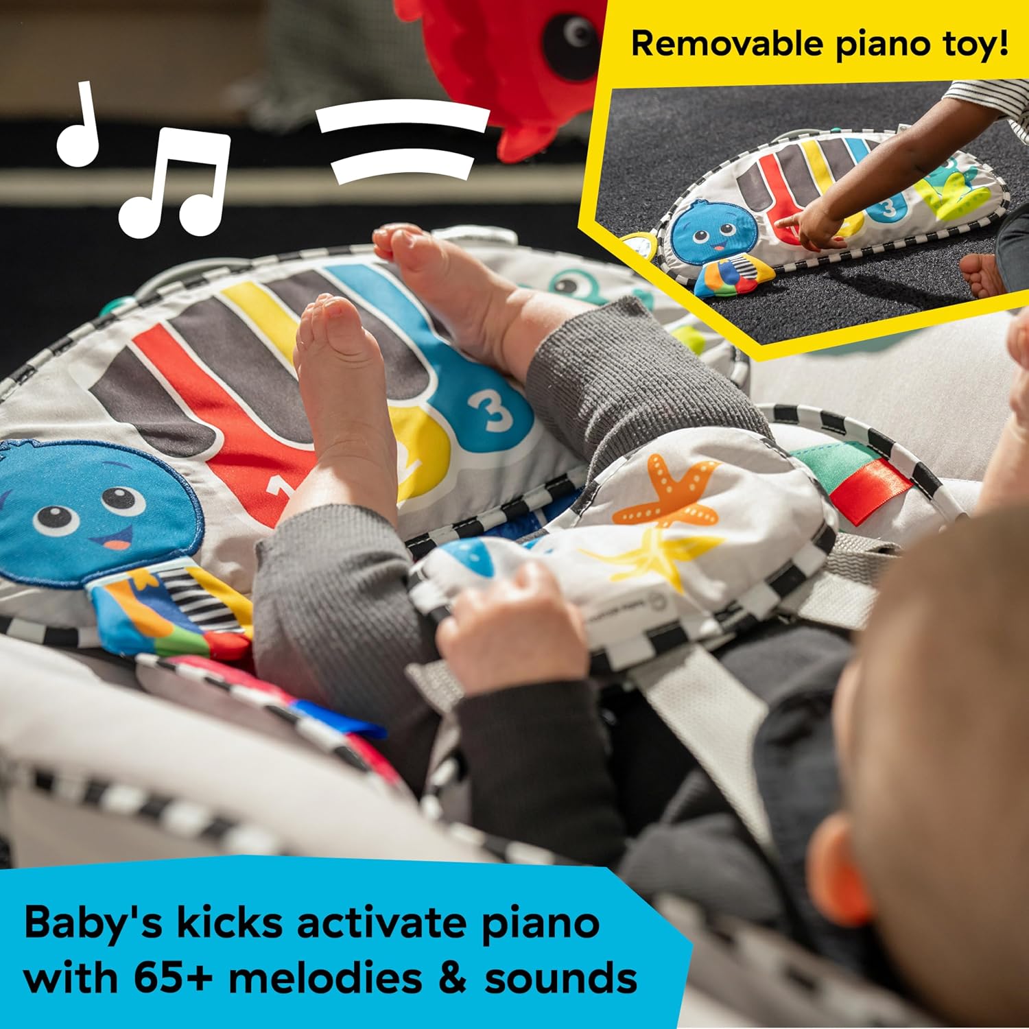 Baby Einstein Explorers Kick to It 4-in-1 Musical Baby Swing & Rocker, with Removable Piano Toy, Ages 0 Months and Up
