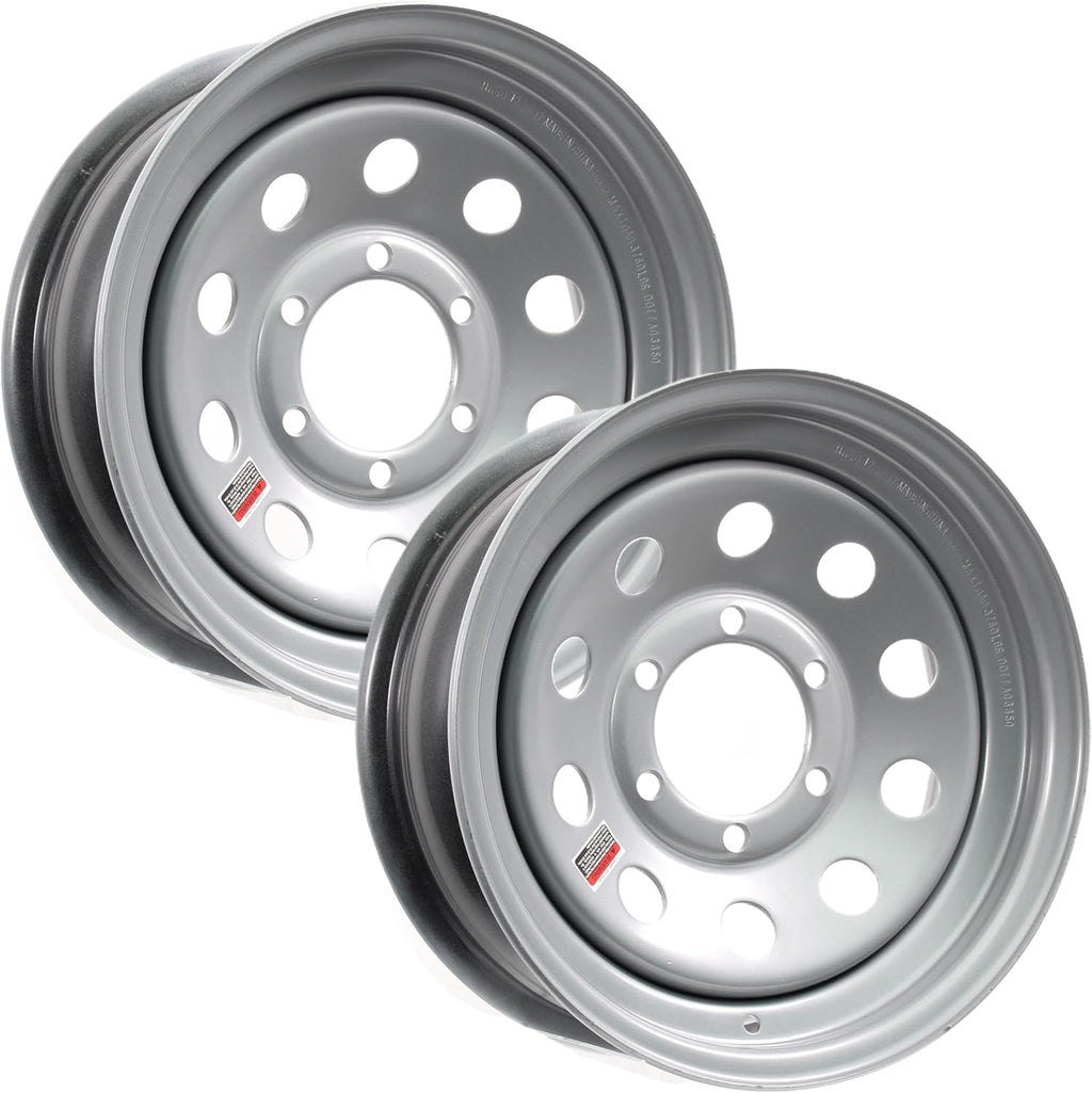 eCustomrim 2-Pack Trailer Wheel 16X6 16 Inch 6 Lug Silver Modular Rim | 16 X 6 Silver Grey Rim, 6 Lug on 5.5 Inch Bolt Pattern, 4.25 Inch Center Bore, 3760 Lbs Max Load, Trailer Tire Use Only