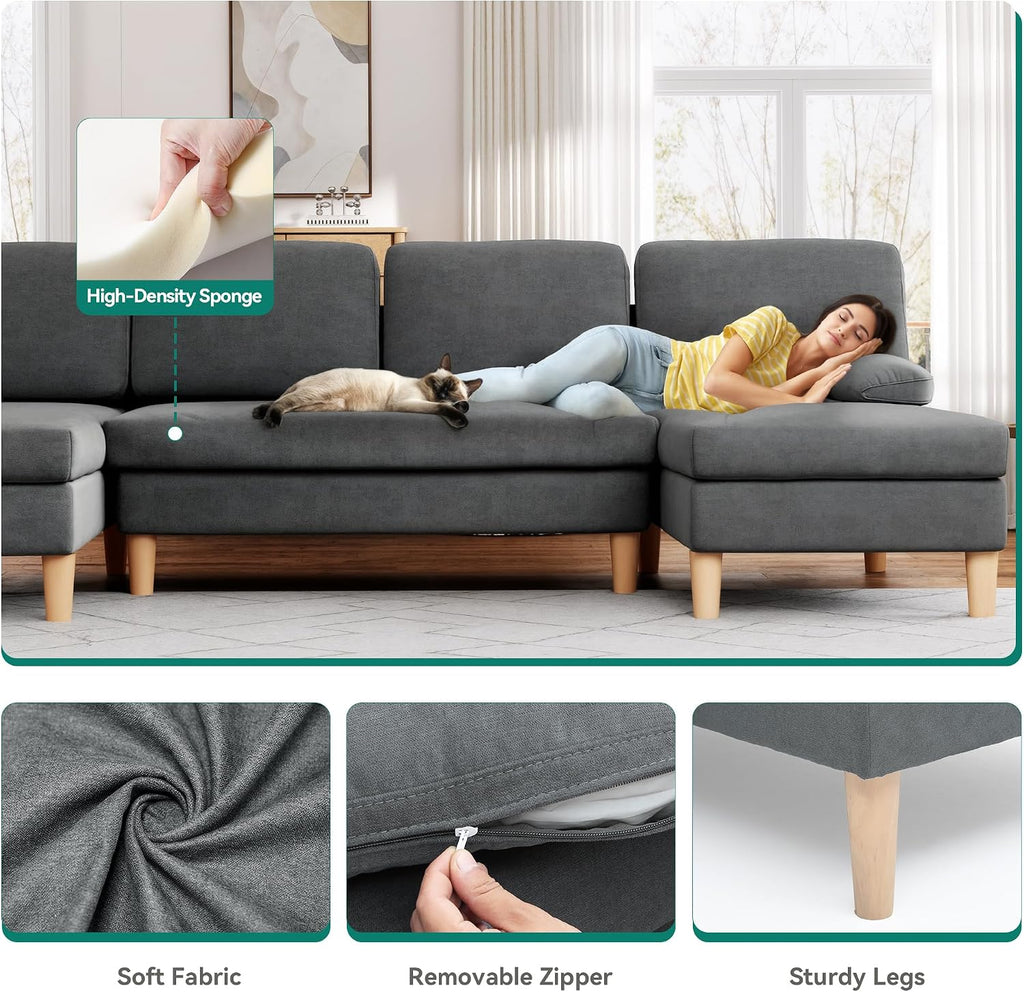 YITAHOME 109' U-Shaped Couch, 4-Seat Cloud Sofa with Dual Chaise Lounges, Storage Armrest, Cup Holder & Thick Cushions for Living Room