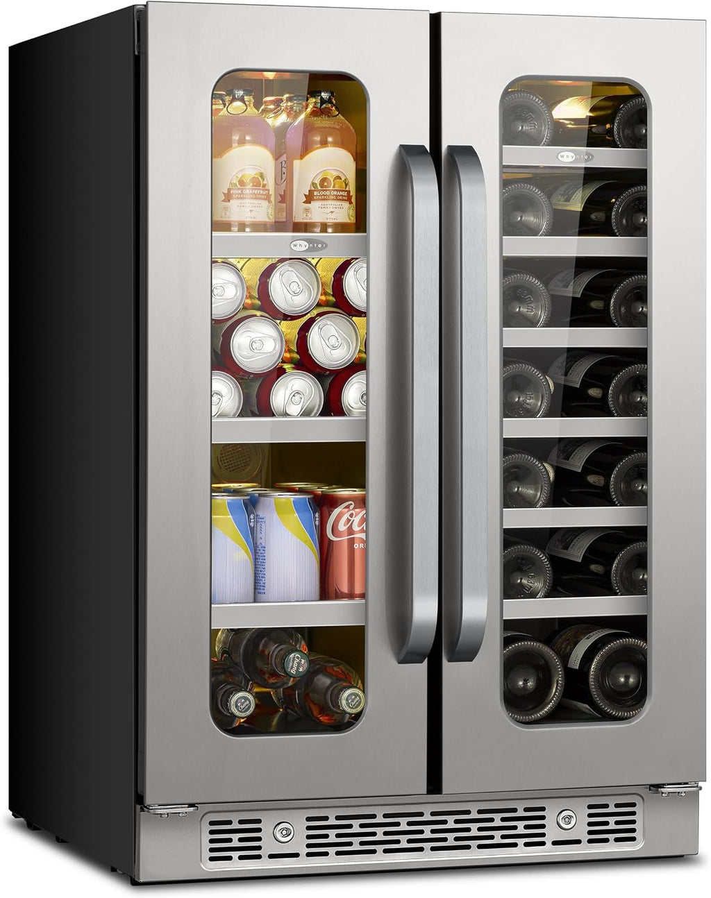 Whynter 24 Inch Dual Zone Wine and Beverage Refrigerator, 20 Bottle 60 Can Wine Fridge with Glass Door, 36-72°F Built-in Freestanding Under Counter Wine Cooler with 3 LED Light(4.1 cu.ft)
