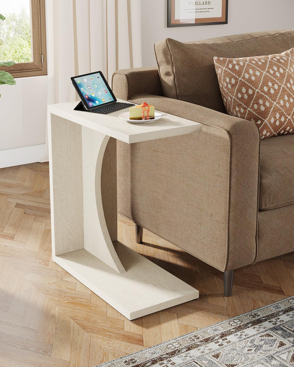 Tribesigns C-Shaped End Table for Couch, Sofa Side Table, C Table for Small Space, Living Room, Bedroom (2, Beige)