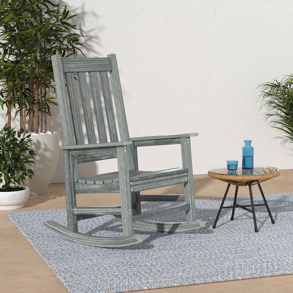 Rocking Chair Outdoor, HDPE Oversized Patio Rocking Chairs, Weather Resistant, 350lbs Heavy Duty Porch Rocker with High Back for Backyard, Fire Pit, Garden and Indoor (Grey)