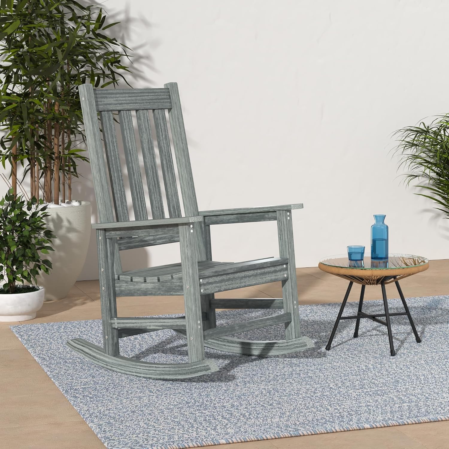 Rocking Chair Outdoor, HDPE Oversized Patio Rocking Chairs, Weather Resistant, 350lbs Heavy Duty Porch Rocker with High Back for Backyard, Fire Pit, Garden and Indoor (Grey)