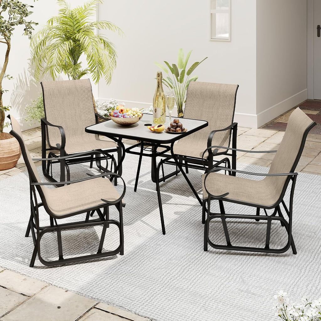 Tangkula Patio Glider Chairs Set of 2, Outdoor Swing Rocking Chairs w/Ergonomic Backrest & Breathable Mesh Fabric, Glider Rocker Chairs w/Heavy-Duty Metal Frame for Porch, Garden