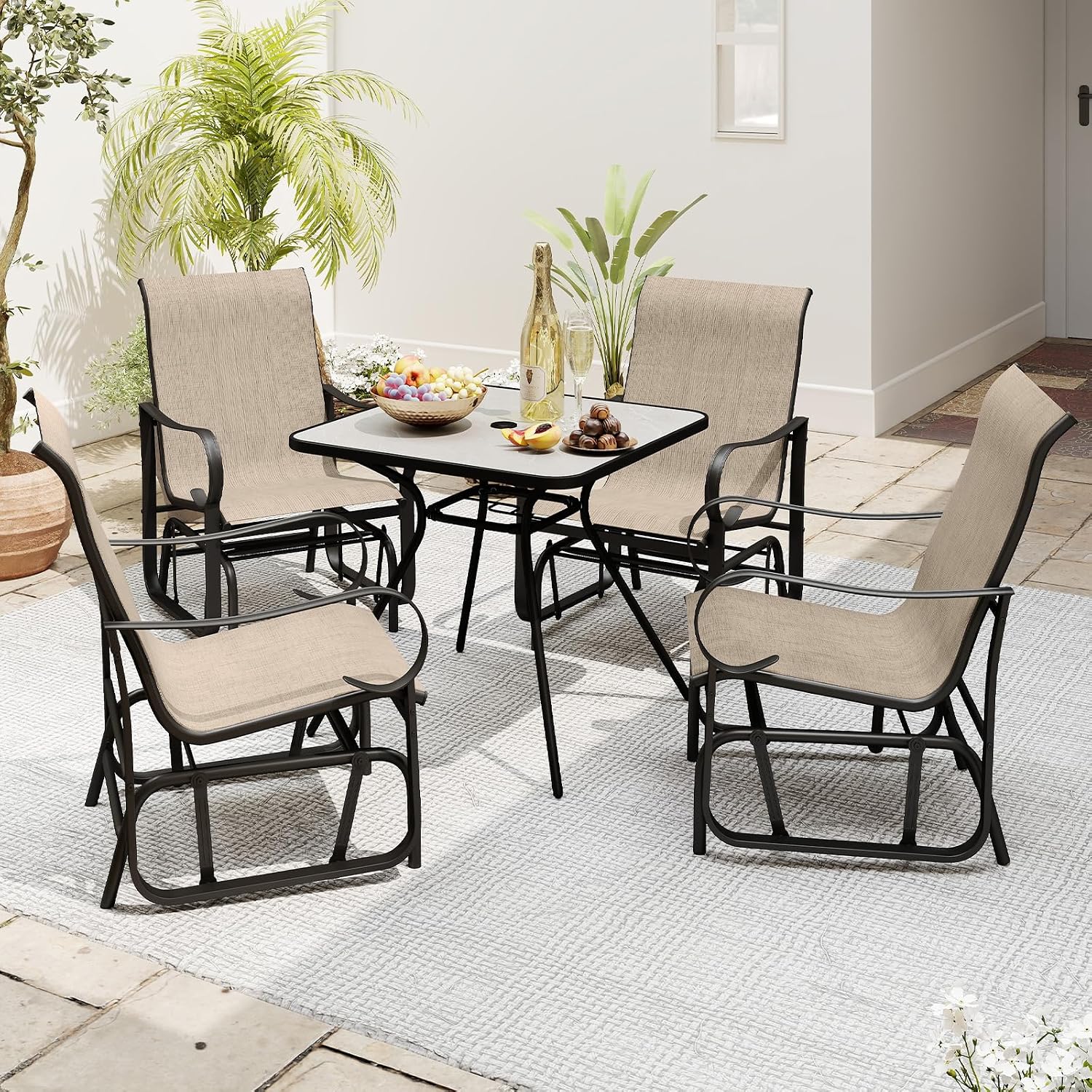Tangkula Patio Glider Chairs Set of 2, Outdoor Swing Rocking Chairs w/Ergonomic Backrest & Breathable Mesh Fabric, Glider Rocker Chairs w/Heavy-Duty Metal Frame for Porch, Garden