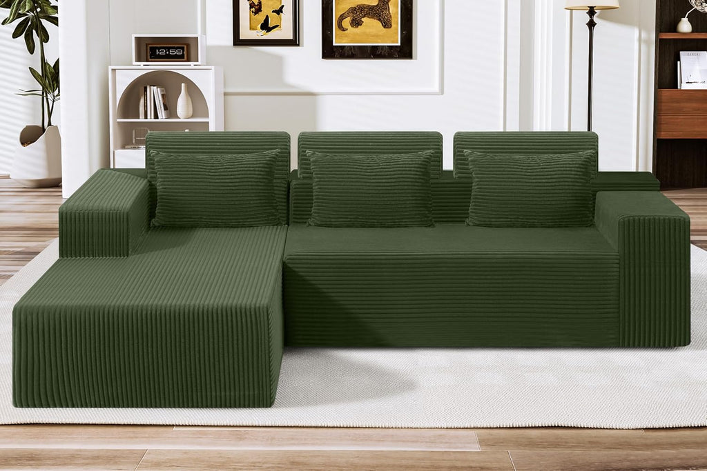 HABUTWAY Sectional Couches for Living Room,No Assembly L Shaped Couch 105' Modular Sectional Sofa Couch with Deep Seat,Cloud Couches Furniture Sets for Apartment,Corduroy (Green, Left Facing)