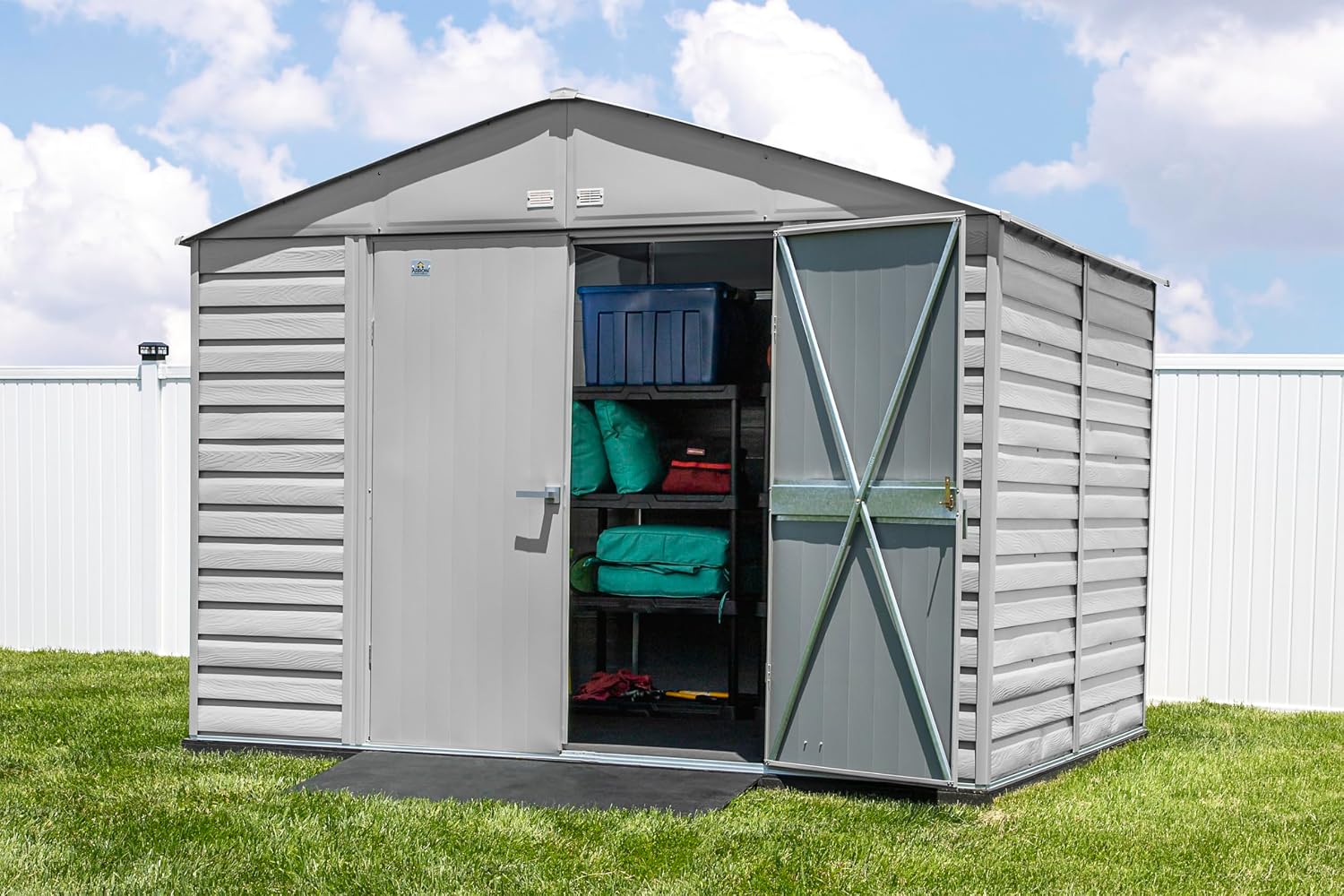 Arrow Select 10' x 8' Outdoor Lockable Steel Storage Shed Building, Flute Grey