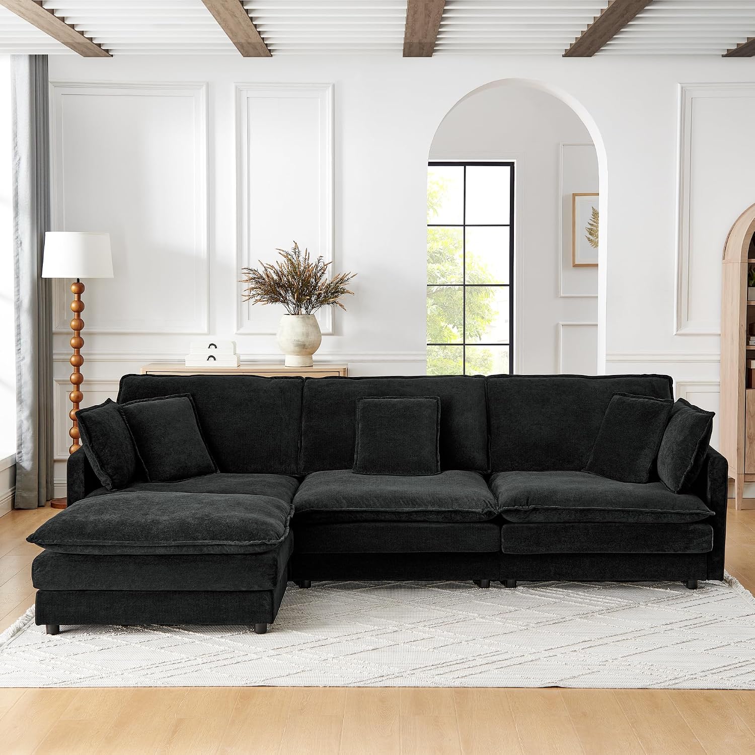 Ball & Cast L-Shaped Modular Sectional Sofa Convertible Oversized 4 Seater Cloud Couch with Ottoman, Corner Sofas Comfy Couches for Living Room Spacious Space Office Lounge, Black