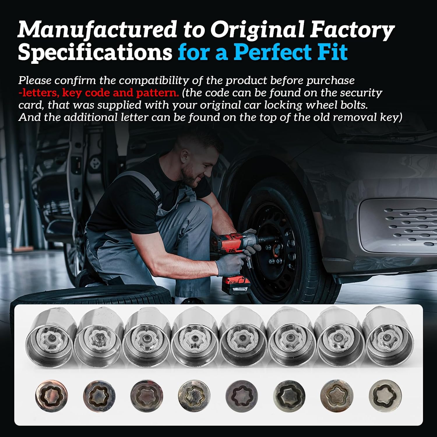 Lug Nut Key Compatible with Jeep,801 to 808 Wheel Lock Key | Wheel Lock Key Master Set for Jeep Renegade,Wrangler, Cherokee and Dodge Jouney 2016 -2020), Easy Removal Locking socket