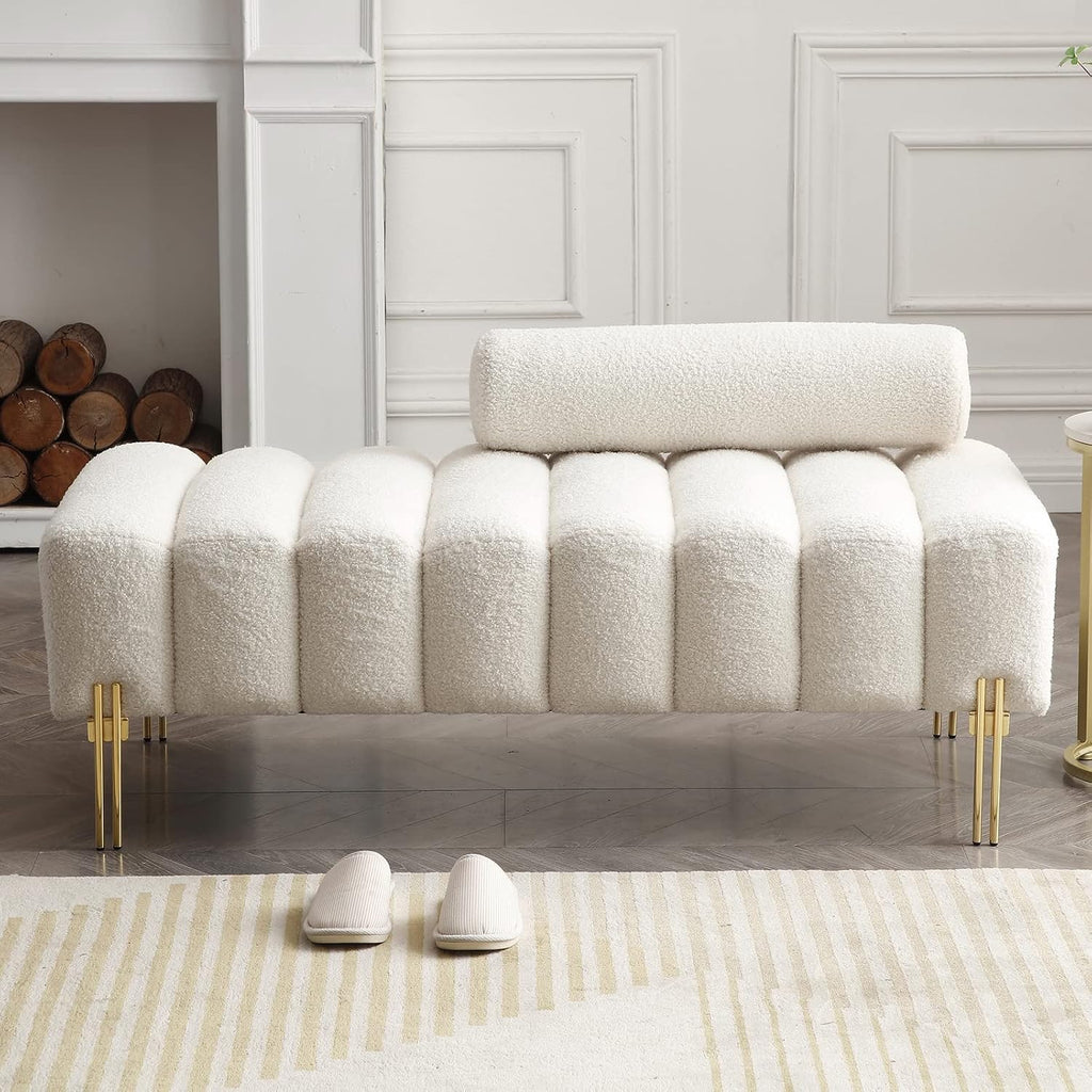 NIOIIKIT 53.2' Modern Loveseat Sofa Couch, Upholstered Accent Sofa with Golden Legs and Adjustable Backrest, Small Teddy Fleece Couches for Bedroom, Living Room, Compact Small Space (Beige Teddy)