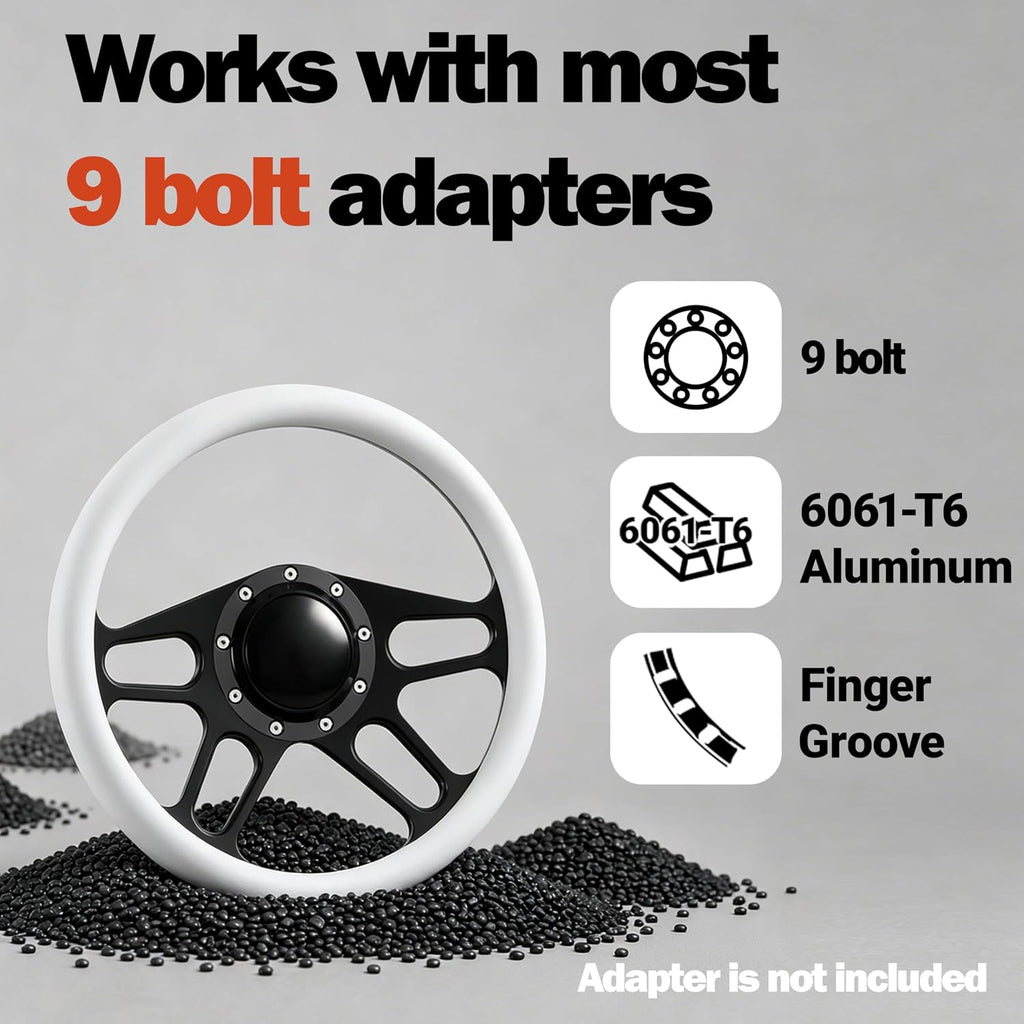 14'' Billet Half Wrap 9 Bolts Steering Wheel with 2'' Dish and Horn Button(White)