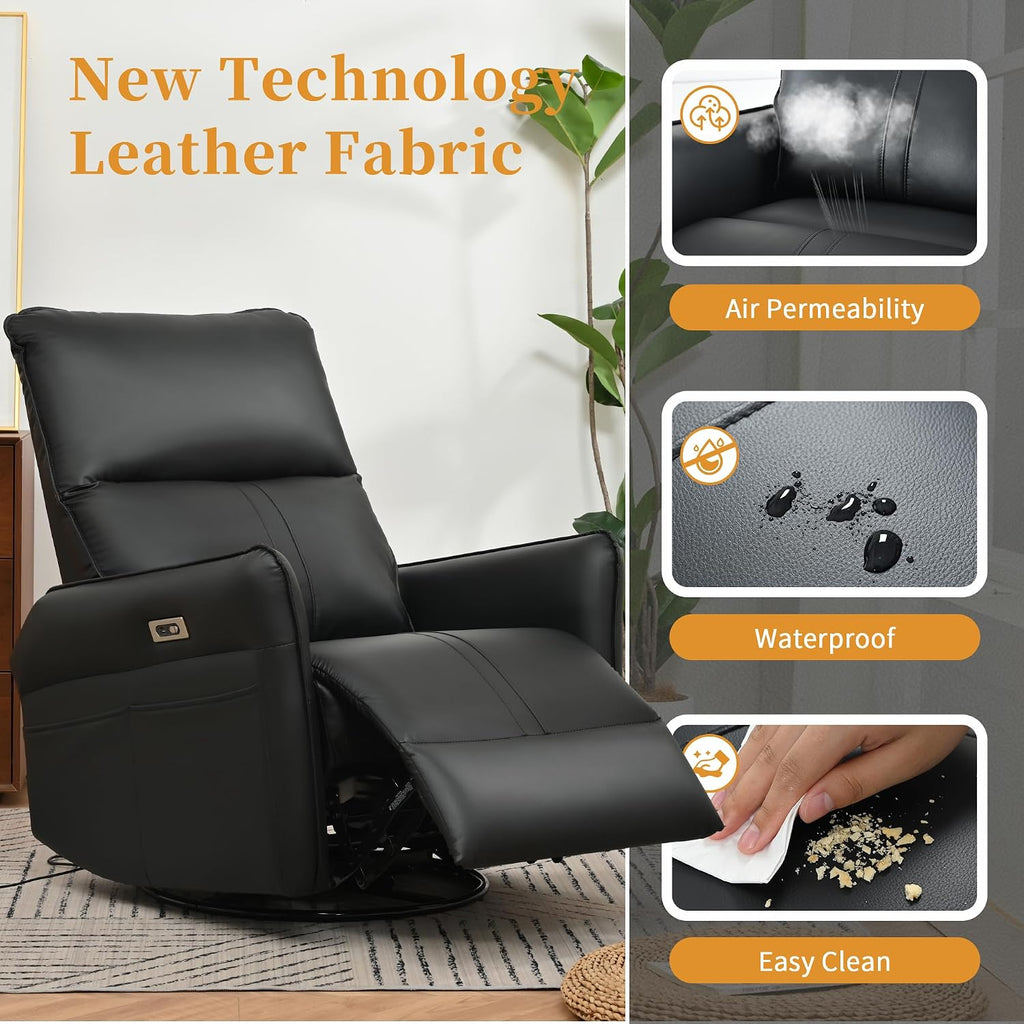 Power Swivel Rocker Recliner Chair for Nursery, Upholstered 270° Swivel Glider Chair with USB Ports, Power Recliners for Small Spaces Living Room