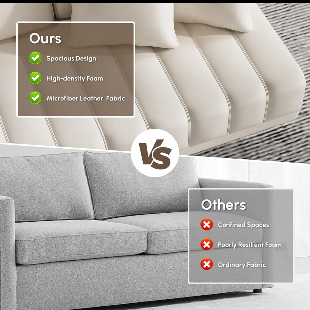 homary Leather Sectional Sofa – 126' Oversized L-Shaped Modular Couch with Storage Table & Ottoman, White Sofa for Modern Living Room or Family Space (Microfiber Leather, Ivory)