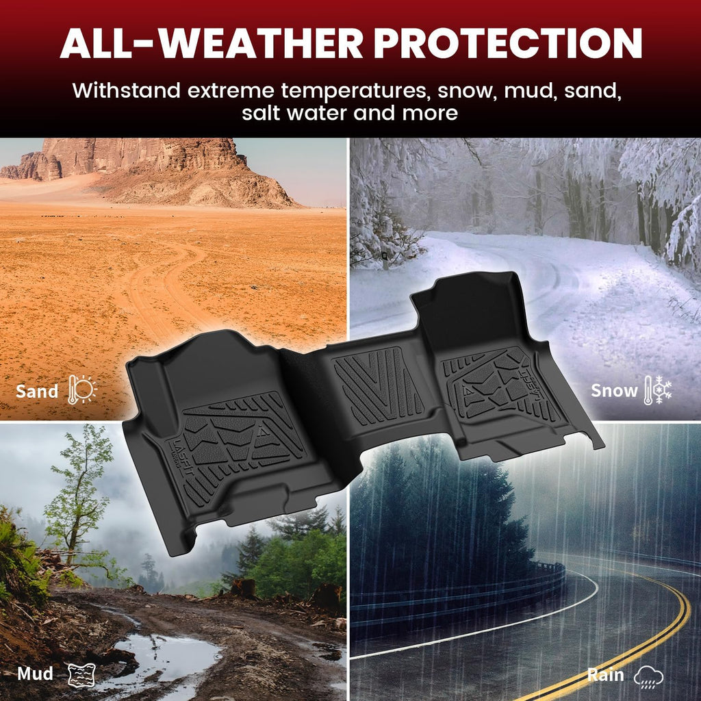 LASFIT Floor Mats 2014-2018 for Chevy Silverado/GMC Sierra 1500, 2015-2019 2500HD 3500HD (Crew Cab Only/Bench Seat Only) All Weather TPE Custom Fit Car Floor Liners, with Carpet Floor Only