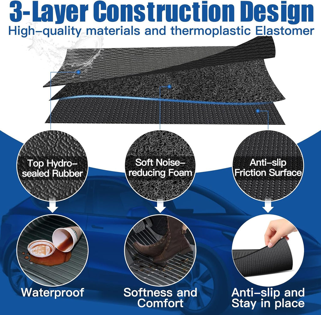 DEDC 6PCS Compatible with Tesla Model Y Floor Mat Full Set Mats Heavy Duty All-Weather Waterproof Protect Cargo Liner Accessories Fit for 5-Seater Model Y 2020-2024