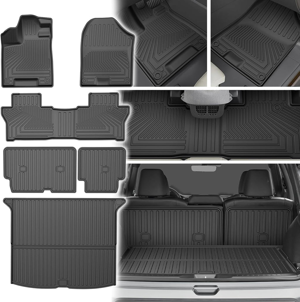 Floor Mats & Cargo Mat & Backrest Mat for Honda Passport 2019-2025 | All Weather Custom Fit Car Floor Liner, 1st & 2nd Row & Trunk Mat, Black (EX-L/TrailSport/Elite/Touring/Sport/Black Edition)