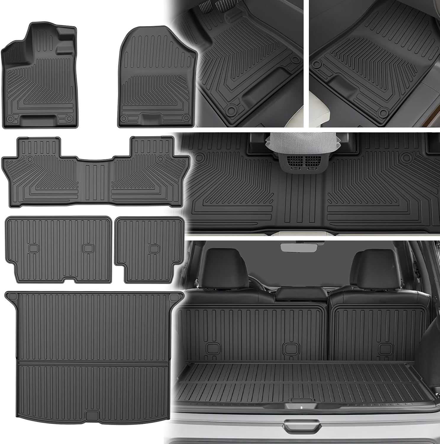 Floor Mats & Cargo Mat & Backrest Mat for Honda Passport 2019-2025 | All Weather Custom Fit Car Floor Liner, 1st & 2nd Row & Trunk Mat, Black (EX-L/TrailSport/Elite/Touring/Sport/Black Edition)
