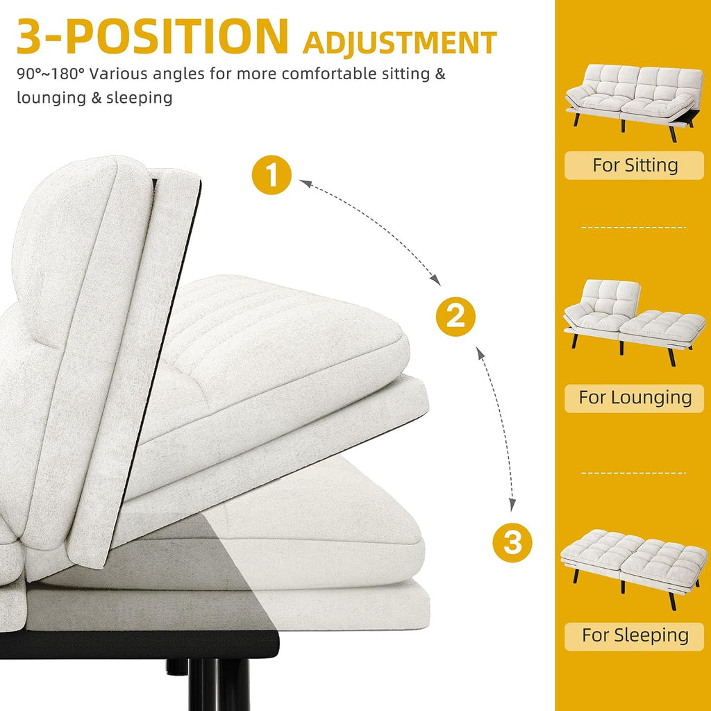DWVO 70' Convertible Futon Sofa Bed, Folding Futon Set for Living Room Home Office Aprtment, Modern Futon Couch with Adjustable Backrest & Armrests, Recliner Lounge, Loveseat Sofa