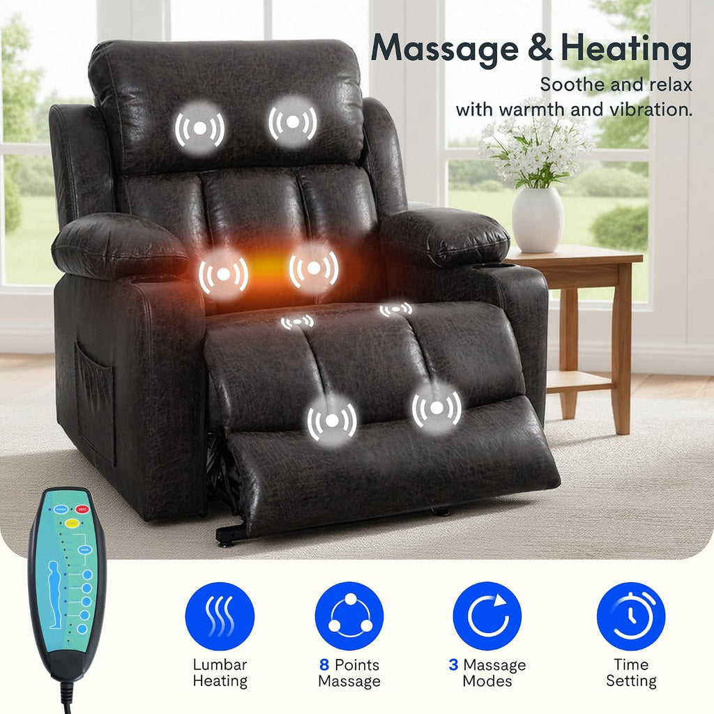 FLEXISPOT XL31-XL Oversized Power Lift Recliner Chair for Elderly, 27.4' Extra Wide Lay Flat Lift Chair w/Massage & Heat, Dual Motor Electric Reclining Chair for Big & Tall(Oversized, Dark-Grey)