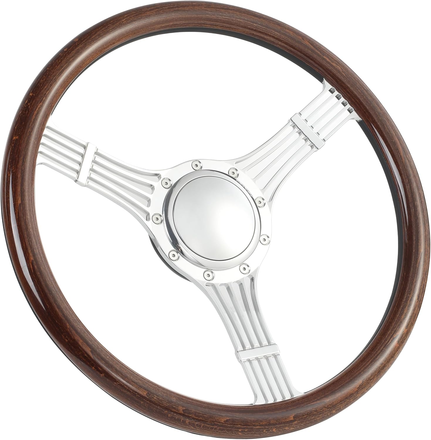 15.5'' 5-String Billet Banjo Full Wrap Steering Wheel with 9 Bolts 2'' Dish and Horn Button (Walnut Wood)