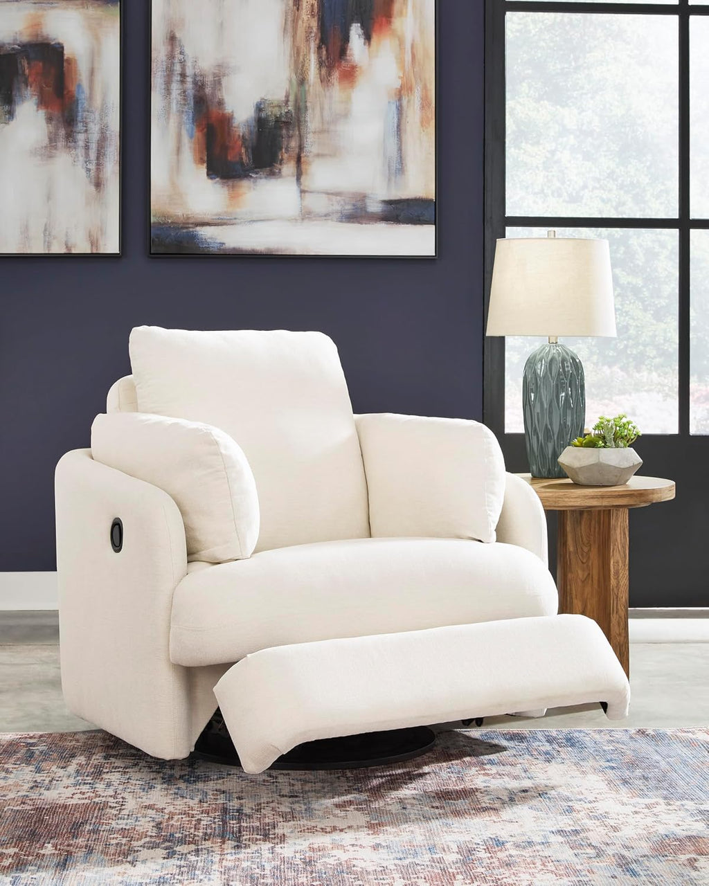 Signature Design by Ashley Modmax Coastal Press-Back Swivel Glider Rocker Recliner with Machine Washable Cover, Hidden Storage Compartments and 2 Bolster Pillows, Beige