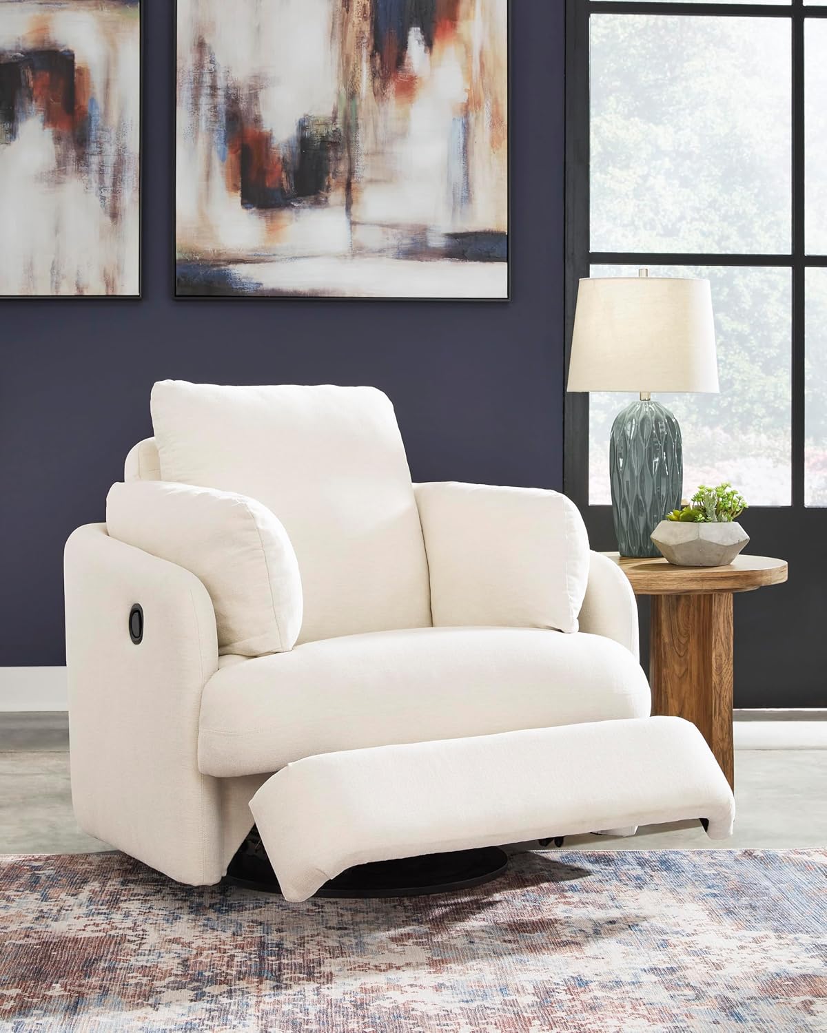 Signature Design by Ashley Modmax Coastal Press-Back Swivel Glider Rocker Recliner with Machine Washable Cover, Hidden Storage Compartments and 2 Bolster Pillows, Beige