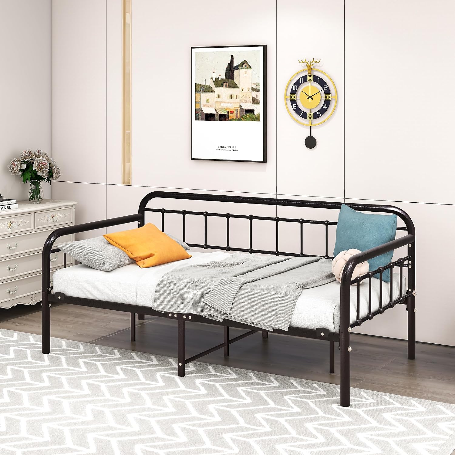 HOMERECOMMEND Metal Daybed Frame Twin Metal Slats Platform Base Box Spring Replacement Bed Sofa for Living Room Guest Room (Twin, Dark Copper)