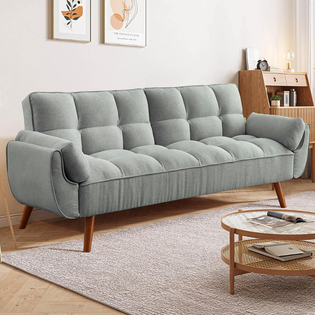 Convertible Futon Sofa Bed, Sleeper Couch Bed with Adjustable Backrests, Linen 3 Seater Small Couches for Small Spaces, Living Room, Bedroom(Gray, 75')
