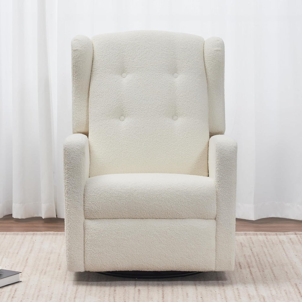 Swivel Rocker Power Recliner Chair for Nursery, 270° Swivel Glider Recliner with USB & Type-C Charging, Electric Reclining Chair with Storage Pockets, Upholstered Recliner for Living Room(Teddy Beige)