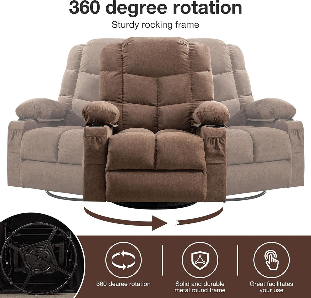 Massage Chair Recliner with Heat&USB,Comfotable Lazy Boy Recliner Chair with Cup Holder&2 Side Pockets,Manual Recliner Chair for Adults,Bread-Shaped,Heavy Duty,Fabric (Brown2)