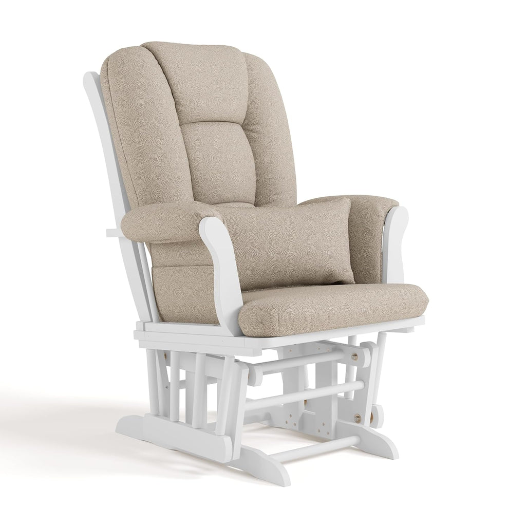 Storkcraft Tuscany Custom Glider and Ottoman with Free Lumbar Pillow (White/Taupe Swirl) - Cleanable Upholstered Comfort Rocking Nursery Chair with Ottoman