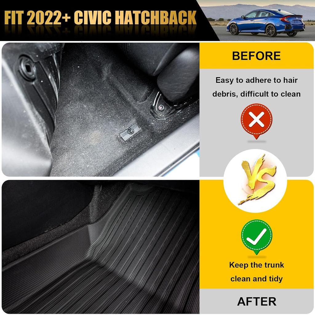 Floor Mats Compatible with 2022-2025 2026 Honda Civic Hatchback Trunk Mat Cargo Mat Cargo Liner All Weather Trunk Liner Civic Hatchback Accessories (Trunk Mat+Floor Mats)