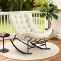 Takywep Rocking Chair - Oversized Outdoor Rocking Chairs with Footrest, Indoor Papasan Rocker Egg Chair for Bedroom, Living Room, Porch, Garden, Lawn (Beige-Flannel)