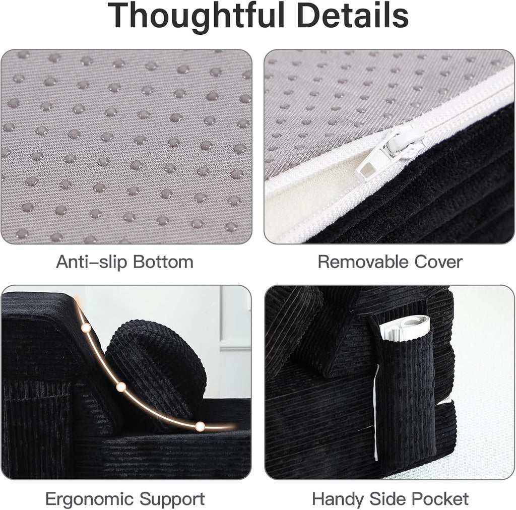 Folding Sofa Bed with Pillow, Convertible Sleeper Chair, Comfy Floor Futon Couch Mattress Lounge Sofa for Adults Portable Fold Out Chair Bed for Living Room Bedroom, Single, Black