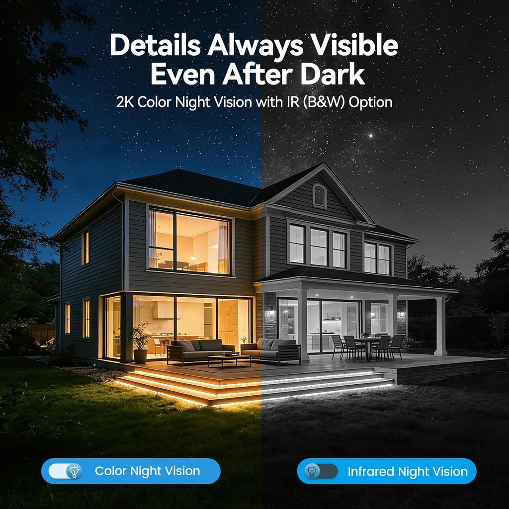 MUBVIEW 24/7 Continuous Recording Wireless Outdoor Security Camera, 2.4G WiFi, 2K Solar Powered, 360° PTZ, Auto Tracking, SD Included, Optional Cloud Storage, AI Detection, Night Vision(White,2 Packs)