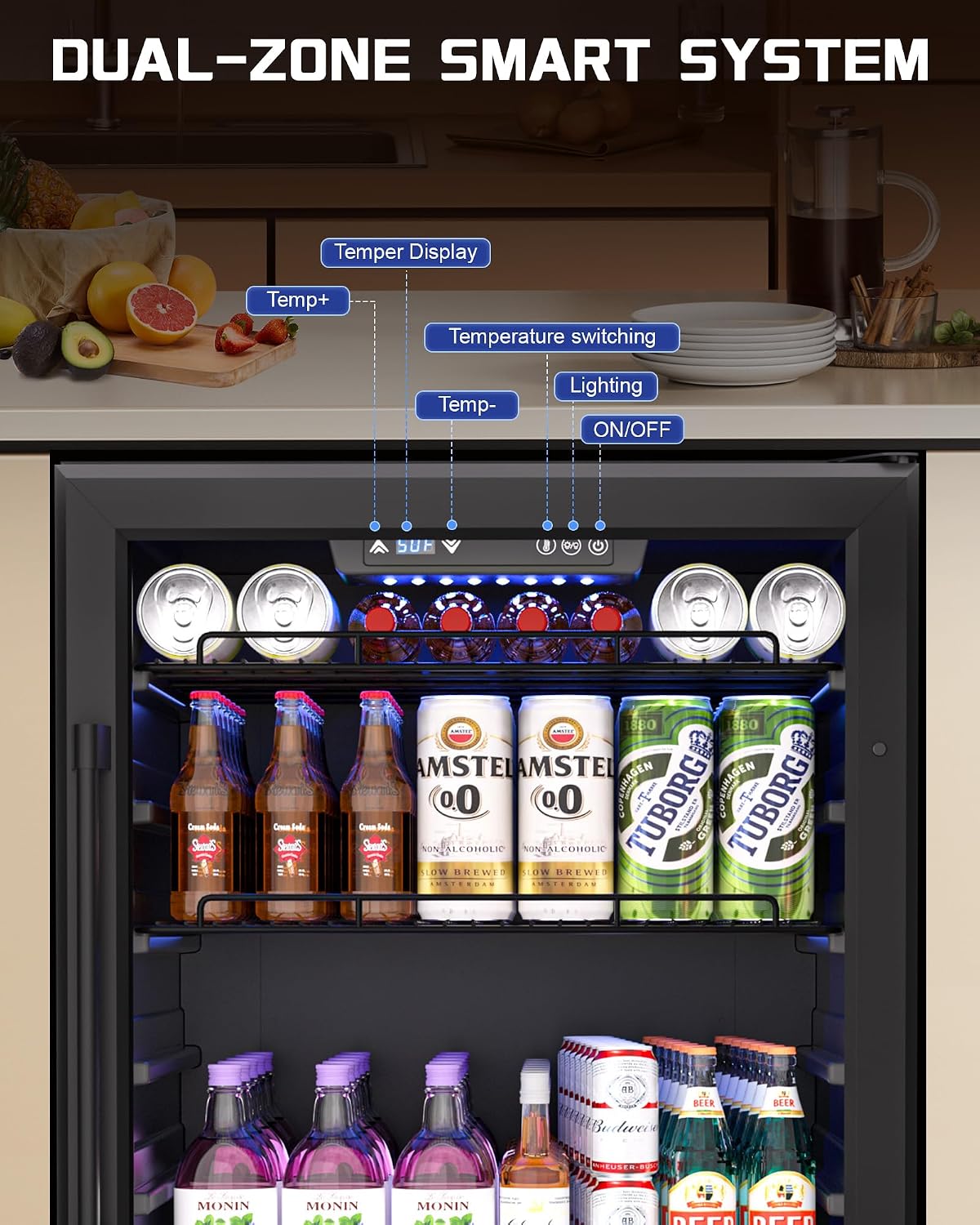 24-Inch Beverage Refrigerator, 200-Can Glass Door Cooler with Adjustable Shelves, Quiet Cooling, Freestanding or Under-Counter – Compatible with Beer, Soda, Wine, Milk, Suita