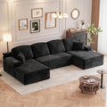 Homall 142' Boneless Couch, Modular Sectional Sofa, No Assembly Required, Memory Foam Filling, Corduroy U-Shaped Sofa, Movable Multi-Person Couch for Living Room (Black)