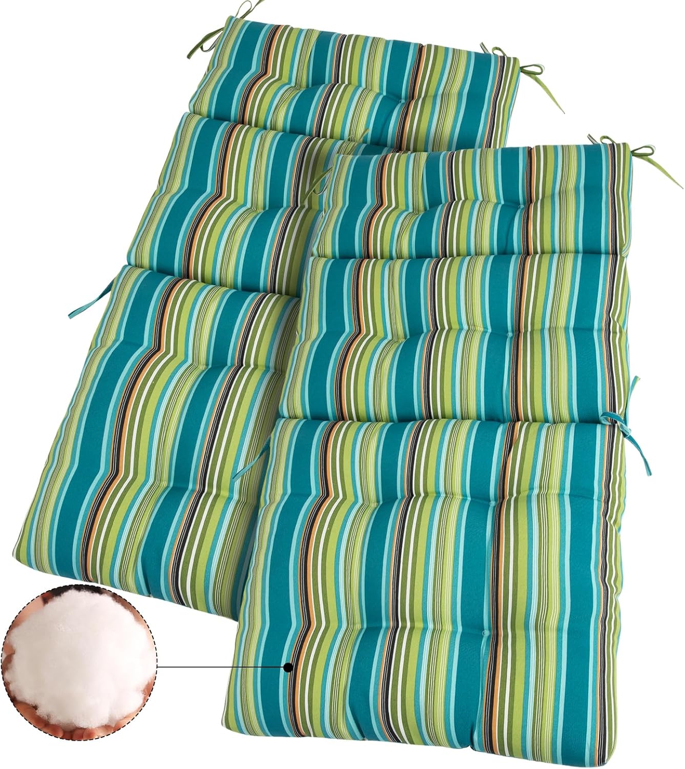 Outdoor High Back Chair Cushions Set of 2,Reversible Lawn Chair Cushion 44 x22 inch,Water Resistant Tufted Adirondack Chair Cushion,for Garden Rocking Chair,Patio Furniture(Green Stripe)