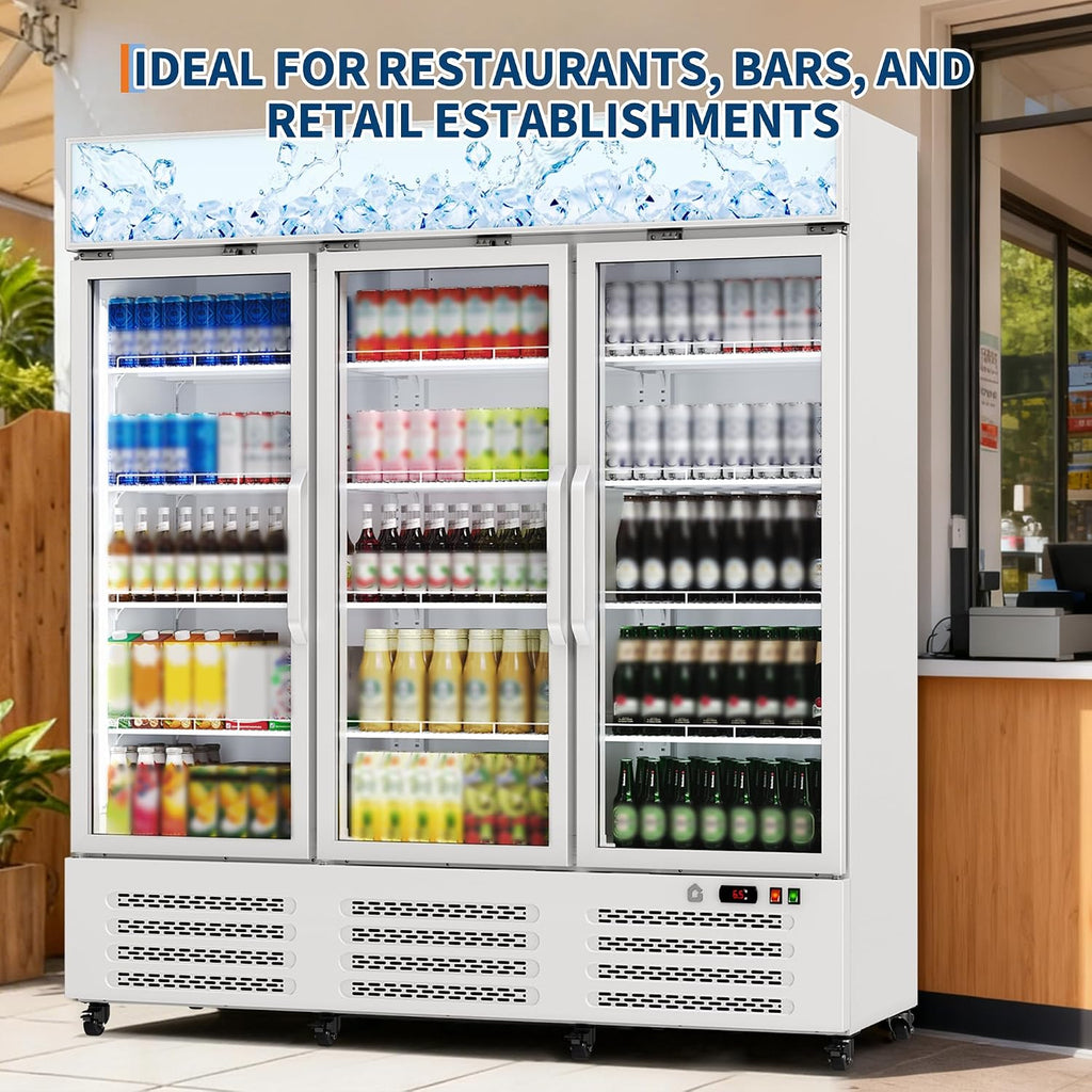 Garvee Commercial Beverage Refrigerator, 38.9 Cu.Ft. 3 Glass Door Display Refrigerator with 360° Circulation Cooling, Frost-Free, Soft LED Light, Adjustable Shelves Beverage Refrigerator Cooler