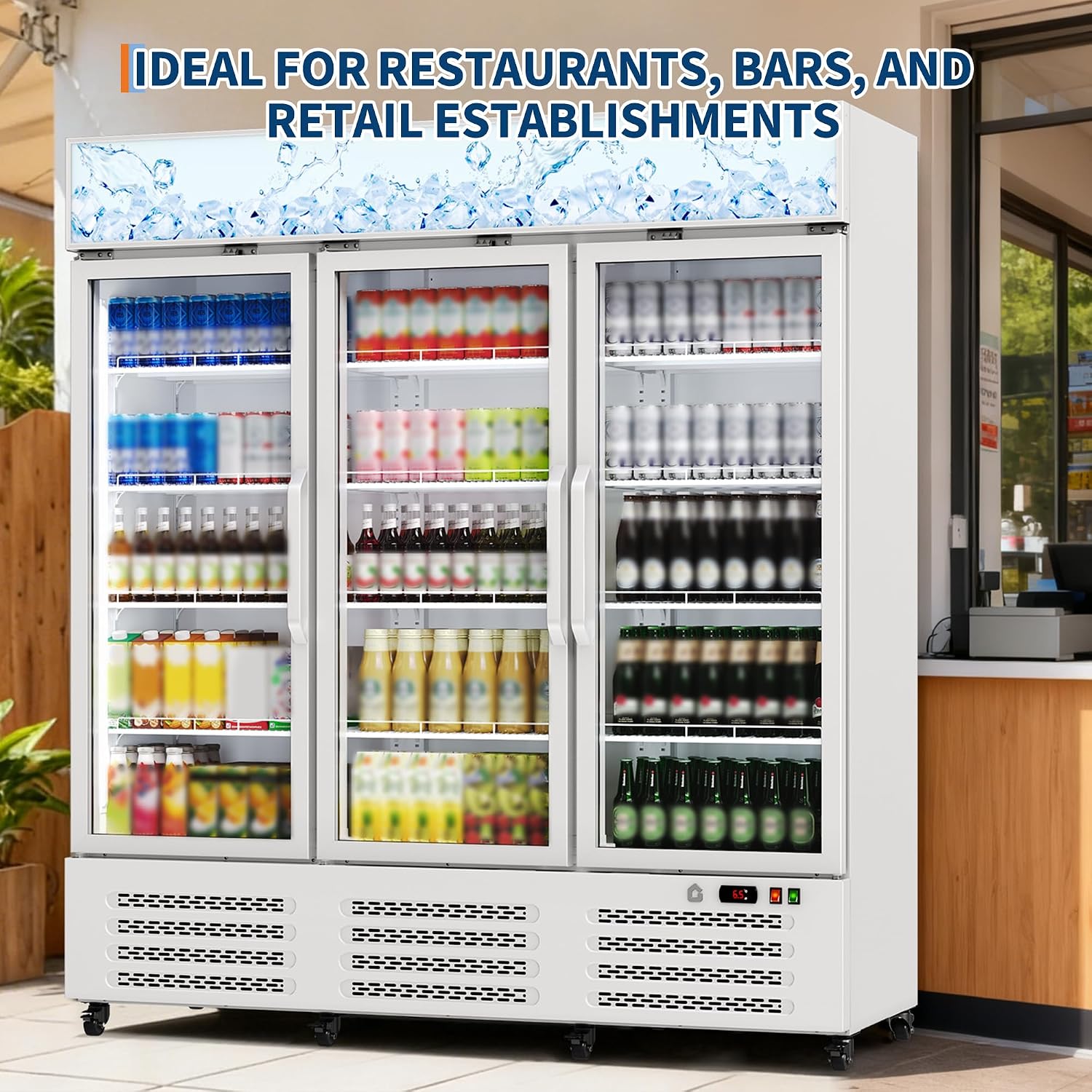 Garvee Commercial Beverage Refrigerator, 38.9 Cu.Ft. 3 Glass Door Display Refrigerator with 360° Circulation Cooling, Frost-Free, Soft LED Light, Adjustable Shelves Beverage Refrigerator Cooler