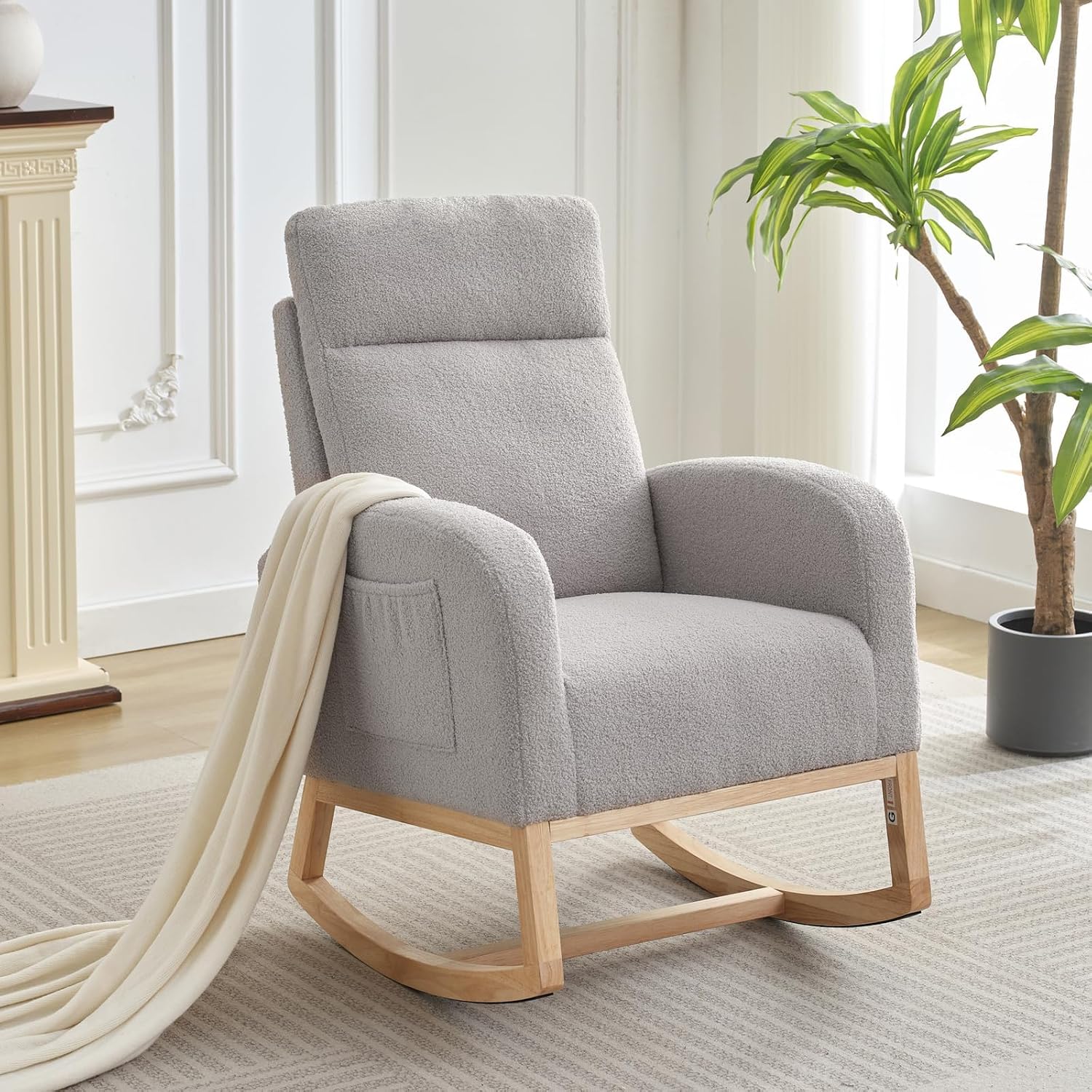 IDEALHOUSE Rocking Glider Chair for Nursery, Modern Rocking Chair, Teddy Upholstered Rocking Chair with Footrest, Rocker Glider for Living Room, Bedroom, Nursing Room