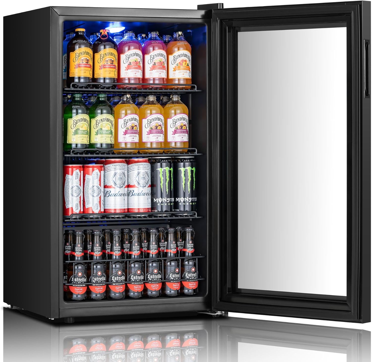 Yeego Beverage Refrigerator, 130-Can Mini Fridge with Glass Door, Adjustable Shelves & Digital Temperature Control for Soda, Beer, and Wine – Suitable for Home or Office Use
