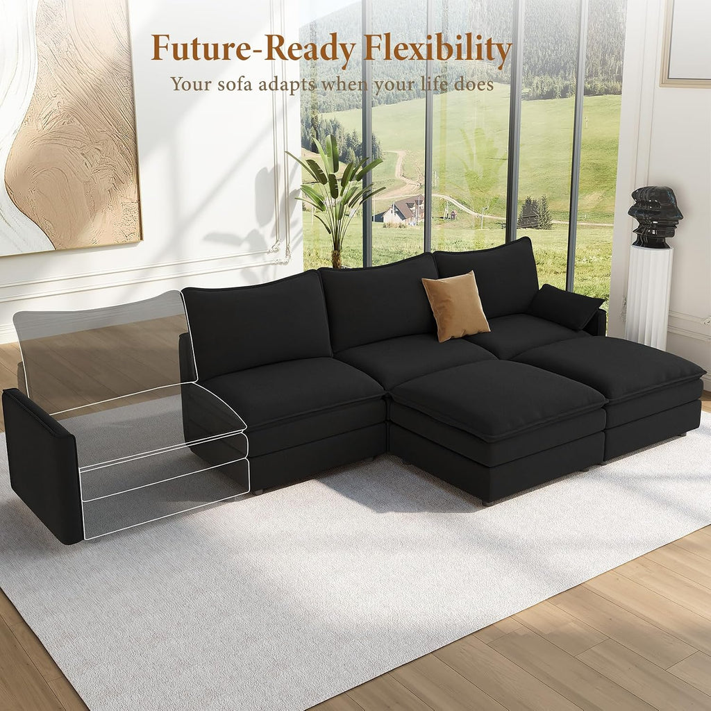 Vesgantti 108' U Shaped Sectional Couch, Comfy Cloud Modular Sectional Sofa with 2 Ottoman Deep Seat Chenille Modern Cloud Sofa, Modular Sofas for Living Room, Bedroom and Apartment, Black