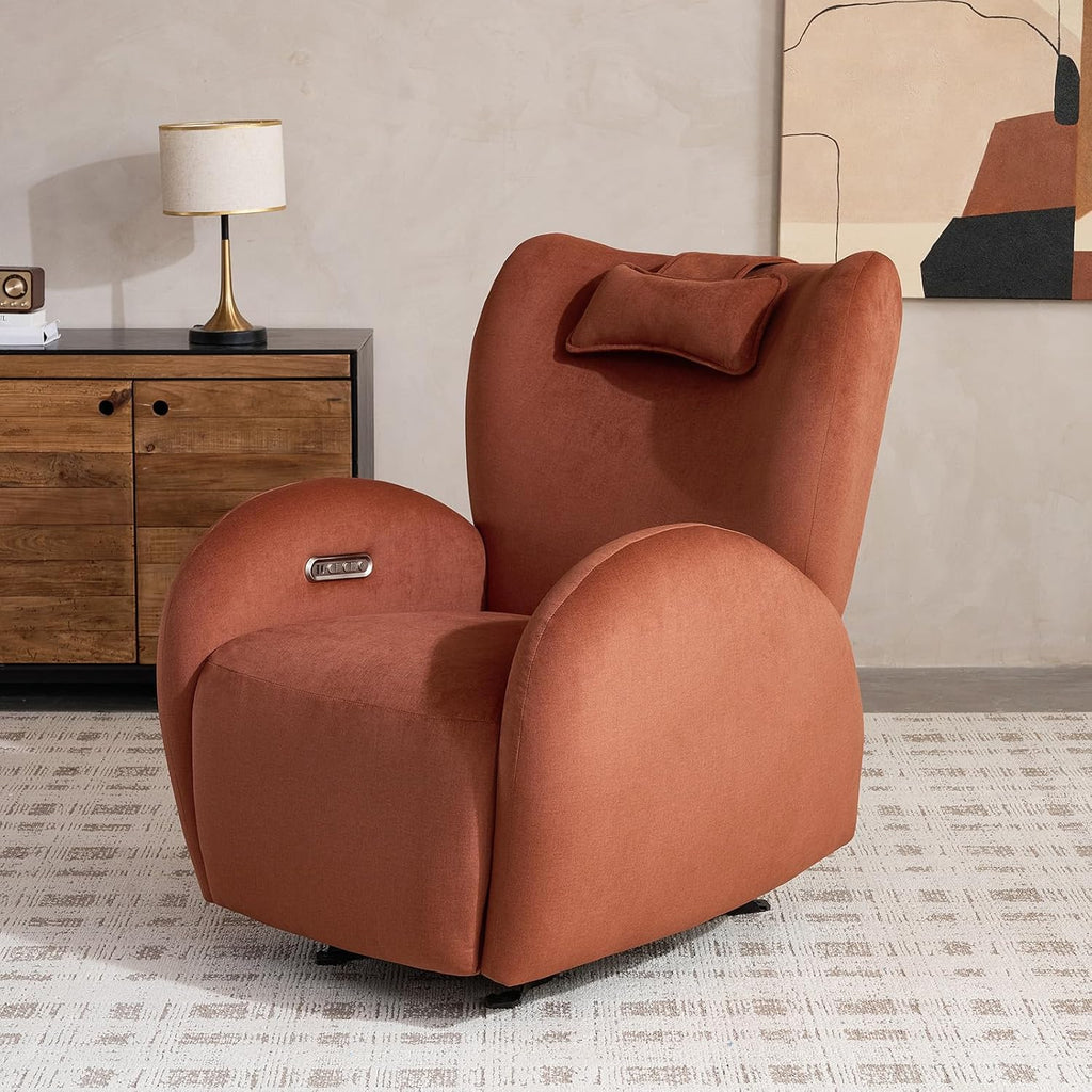 EONIX Stylish Power Glider Rocker Recliner Chair, Dual Motor Independently Controlled Footrest and Backrest, Detachable Headrest, Lazy Boy Recliner Chair for Living Room, SXXY010, Brick Red
