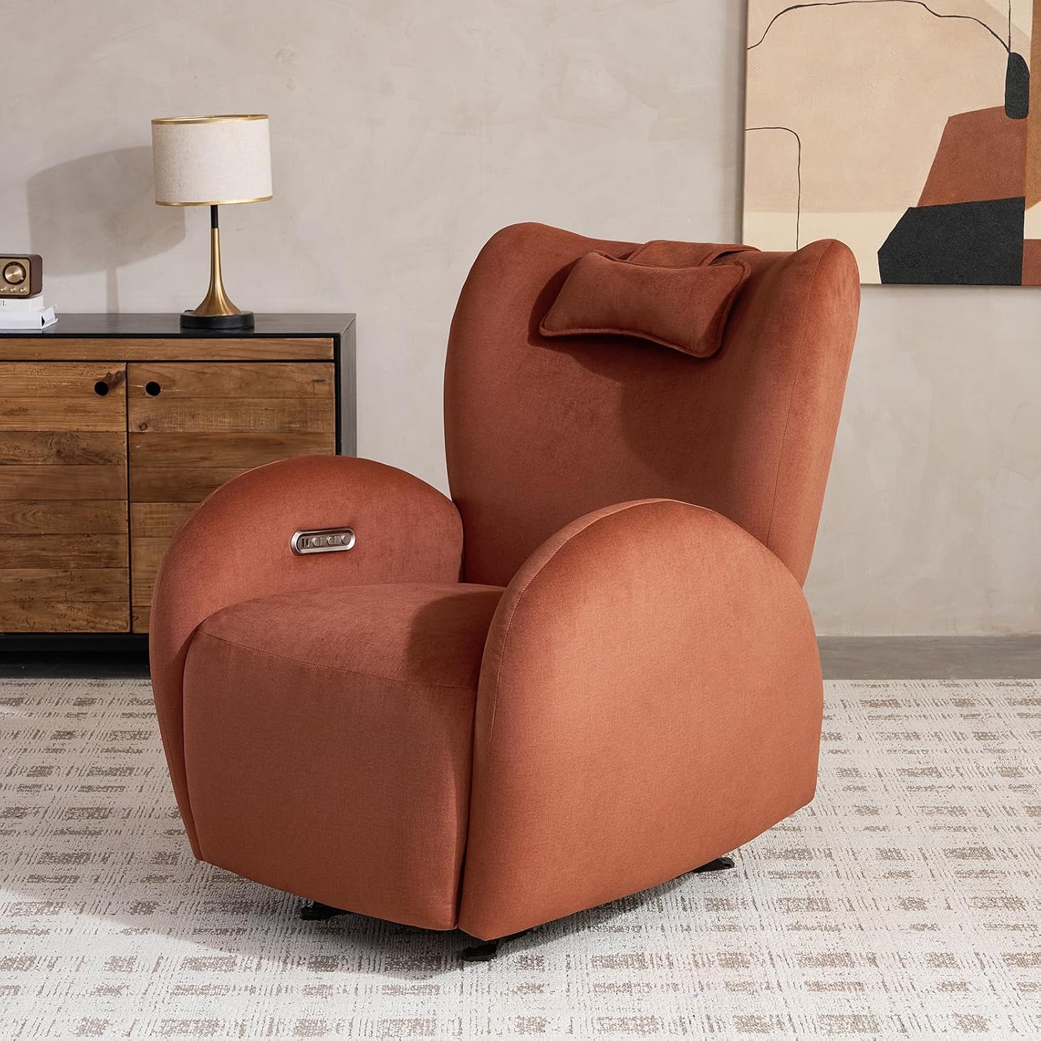 EONIX Stylish Power Glider Rocker Recliner Chair, Dual Motor Independently Controlled Footrest and Backrest, Detachable Headrest, Lazy Boy Recliner Chair for Living Room, SXXY010, Brick Red